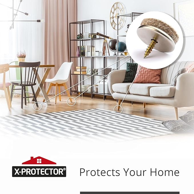 Screw-On Felt Furniture Pads X-Protector 24 PCS – 0.95” Chair Leg Floor Protectors for Hardwood Floors – Premium Chair Glides – Beige Floor Protectors for Chairs – The Best Furniture Sliders!