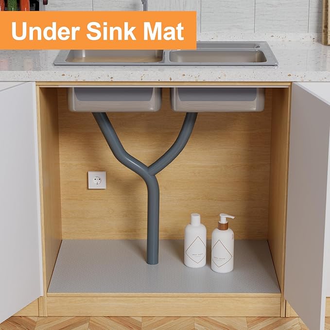 FLPMIX Shelf Liner 19" Wide: Waterproof Under Sink Mats Light Grey 19" x 300"- Easy to Cut & Clean Large Kitchen Drawer Liner for Pantry Cupboard