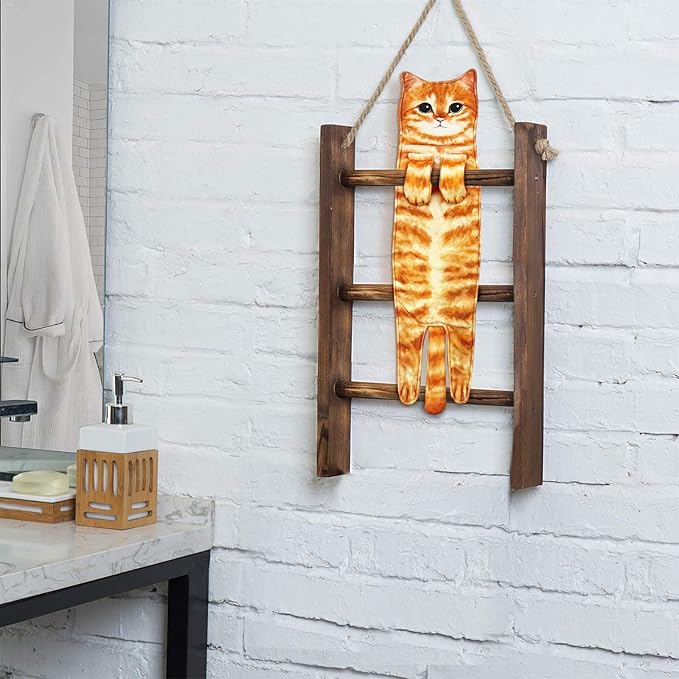 PAT JUUMG Funny Cat Hand Towels for Bathroom Kitchen Decor, Cute Decorative Hanging Face Towels, Super Absorbent Soft, Housewarming Gift, Cat Lovers Gifts for Women (2 Pack)