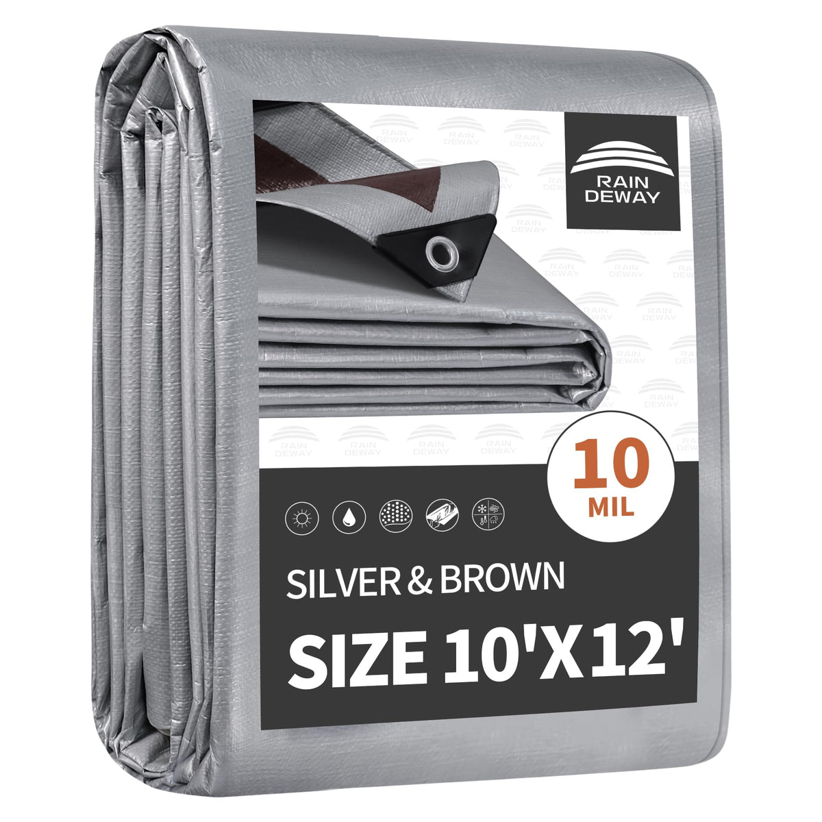 RAINDEWAY Tarps Heavy Duty Waterproof 10x12 Feet,10Mil - Image 1