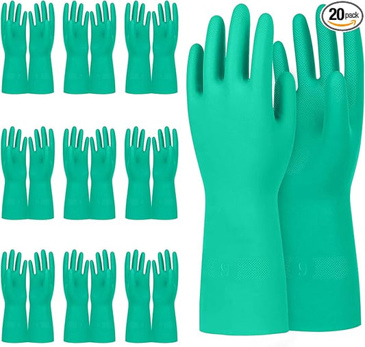 Beieverluck 10 Pairs Chemical Resistant Gloves, Reusable Heavy Duty Rubber Work Gloves, 12.6" Long Nitrile Gloves for Acid Alkali Oil Protection and Industrial Use Household, Large