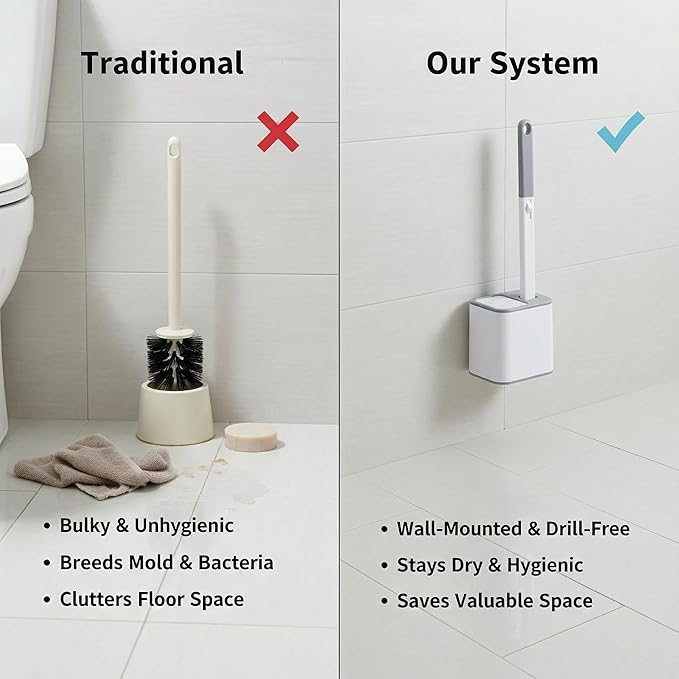 Disposable Toilet Brush for Bathroom Cleaning, Deep Cleaning Toilet Bowl Cleaner with Replaceable Heads, Hygienic Storage Design,House Warming Gifts New Home (Gray – 32 Refills Auto Flip Toilet Brush)