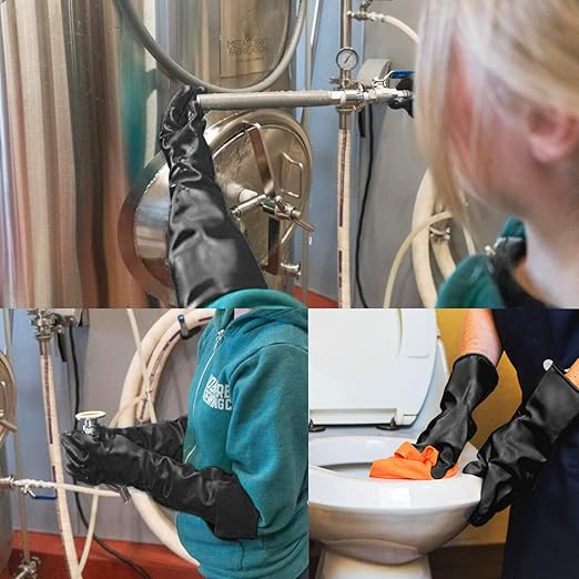 Safety Work Gloves for Men, 3 Pairs Chemical Resistant Elbow Length Gloves, Heavy Duty Rubber Industrial Glove for Cleaning Aquarium, Pool, Chemistry Laboratory, 18" Long, Extra Large
