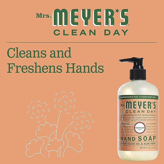 Mrs. MEYER'S CLEAN DAY Variety, 2 Liquid Hand Soap 12.5 OZ, 1 Liquid Dish Soap, 16 FL OZ (Geranium)