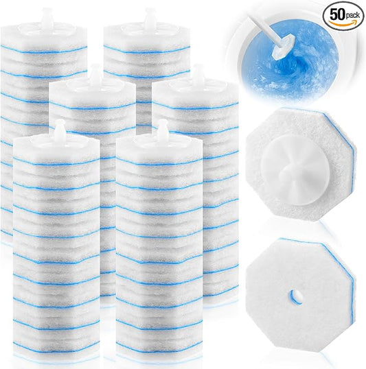 50 Count Disposable Toilet Wand Refills Toilet Bowl Cleaner Scrubber Brush Refills Pads Bathroom Deep Cleaning Replacement Sponges Wand Head Compatible with Most Toilet Brushes