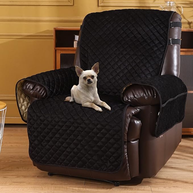 LUFEIJIASHI Recliner Covers Non-Slip Waterproof Large Recliner Chair Covers for Leather Chairs Reversible Recliner Sofa Cover for Living Room Recliner Furniture Protectors for Dog Pets Black 23"