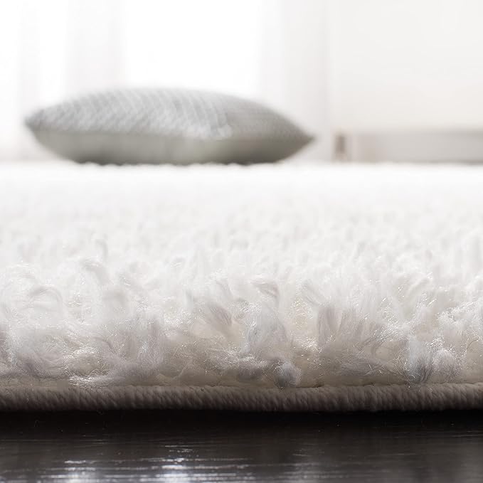 SAFAVIEH August Shag Collection Area Rug - 9' x 12', White, Solid Design, Non-Shedding & Easy Care, 1.5-inch Thick Ideal for High Traffic Areas in Living Room, Bedroom (AUG200A)