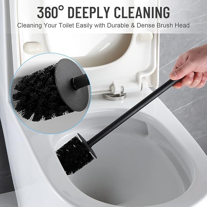 BVL Toilet Brush and Holder Black Toilet Bowl Brush for Ceaning with Stainless Steel Handle Freestanding