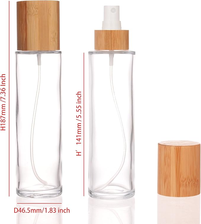 COSIDEA 12 pcs Empty 5oz /150ml bamboo lid clear glass spray bottle with fine mist despenser head for liquid perfume toiletries containers, toner bottles