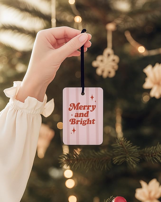 Boho Christmas Car Air Freshener 4 Pcs, Merry and Bright Santa Claus Xmas Holiday Hanging Air Freshener for Cars Closet Drawer Books, Christmas Car Accessories Mirror Decor for Women Girls