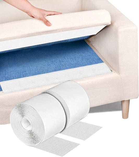 4 Inch x 18 Feet White Adhesive Hook Loop Tape Heavy Duty, Multi-Purpose Carpet Anti Slip Rug Gripper, Double Sided Hook Loop Rolls, Couch Cushion Grip, Bulk Sticky Straps Wall Hanging Strips