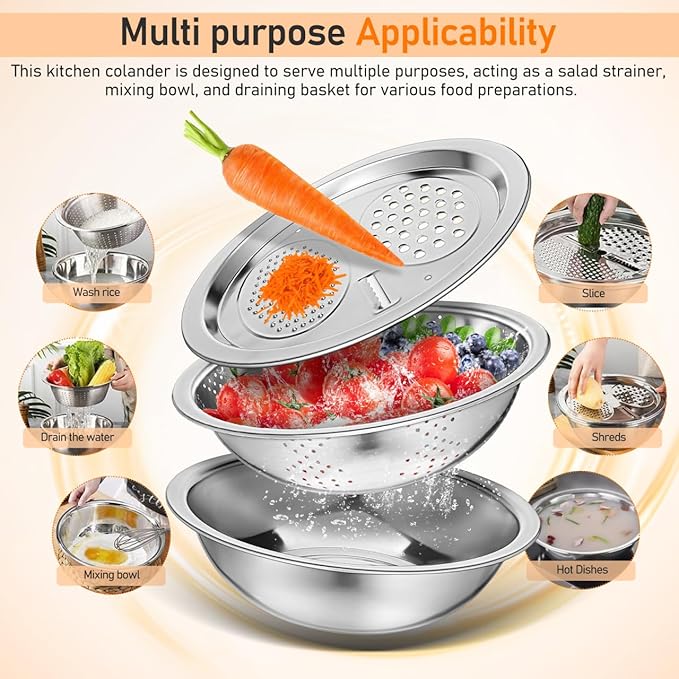PRETYZOOM Multifunctional Draining Basket Kitchen Colander for Vegetable Fruit Salad Stainless Steel Basin Strainer