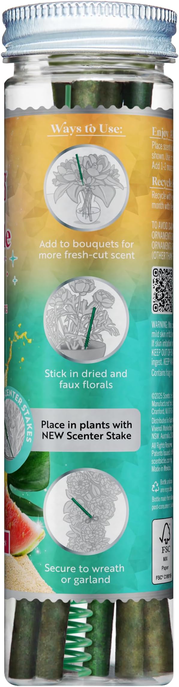 Scentsicles Pineapple Sunset Scented Sticks with 2 Scenter Stakes - 2 Bottles (12 Sticks Total) Christmas Ornaments