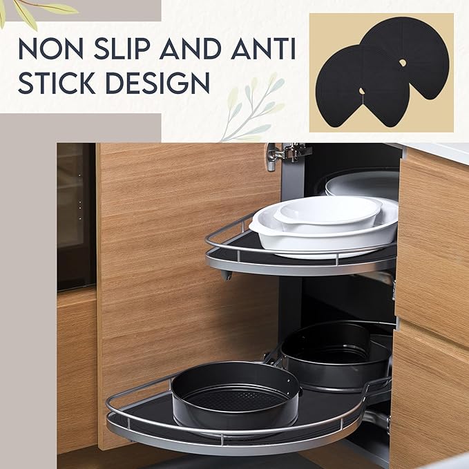 2 Pack 26 Inch Lazy Susan Shelf Liner Silicone Shelf Liner Non Adhesive Circle Kitchen Liners Non Slip Cabinet Liners for Drawer Refrigerator Cupboard Cabinet Organizers (Black)