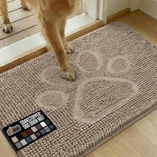 GORILLA GRIP SoakSTOPPER Dog Door Mat, 36x24 Machine Washable Rug Absorbent Doormat Captures Moisture Mud Dirt, Quick Dry Soft Chenille Entryway Rugs Indoor Entrance Mats for Dog Paws, Beige Ivory