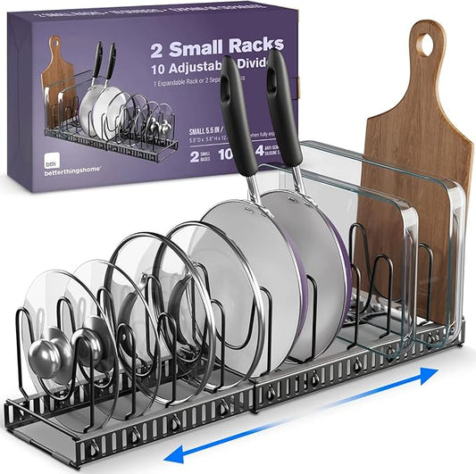 Better Things Home 12+ Expandable Pan and Pot Lid Organizer Rack for Cabinet, Pot Lid Holder Pot Organizers Inside Cabinet, Pots and Pans Organizer Under Cabinet (Dark Grey, LID ORGANIZER)
