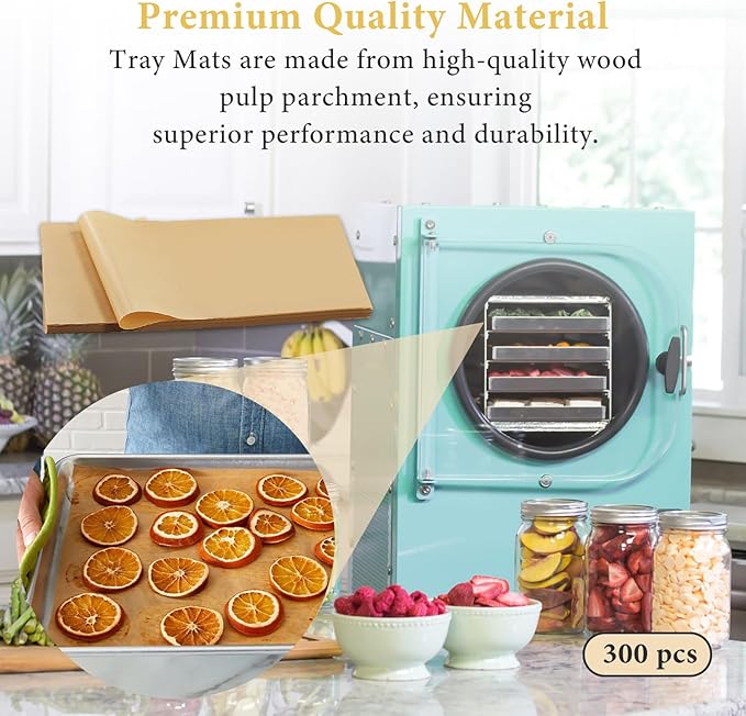300 PCS Freeze Dryer Tray Mats for Harvest Right Dryer - Freeze Dryer Parchment Paper Set for Medium Trays - Non-Stick Baking Mats One-Off Parchment Paper Harvest Right Accessories (19.6" x 8.4")