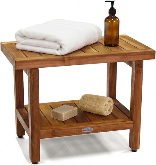 AquaTeak The Original 24" Spa Teak Shower Bench with Shelf