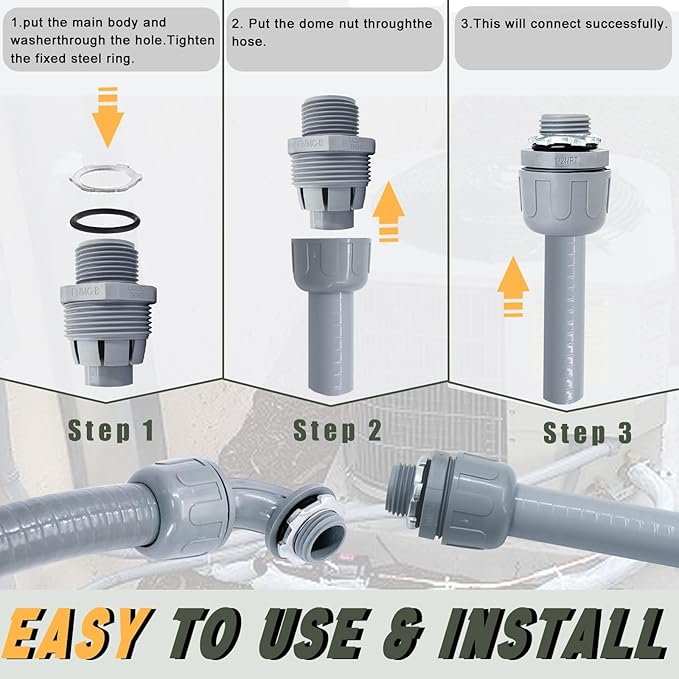 Liquid-Tight Conduit and Connector Kit - 1/2 Inch 150 FT Non Metallic Liquid Tight Electrical Conduit with 5 Straight and 5 Angle Fittings