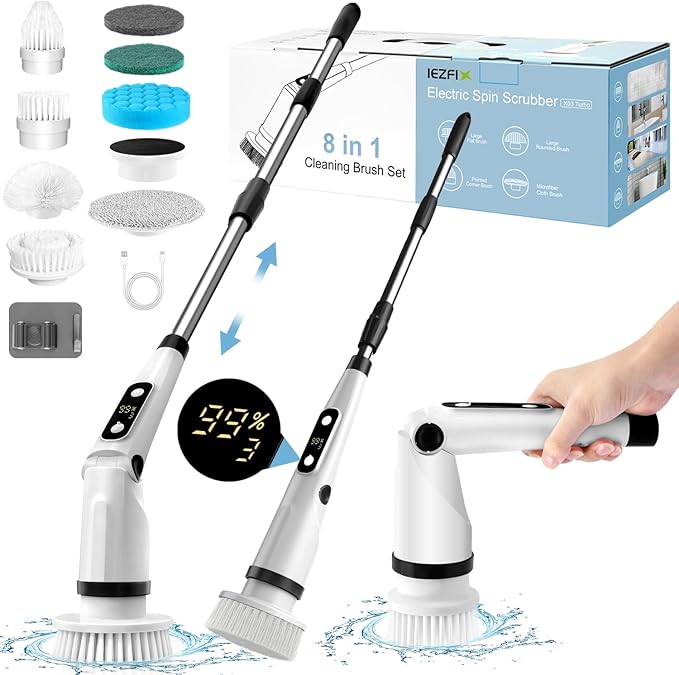 Electric Spin Scrubber X03 Turbo Black and Multifunction Cleaning Brush Heads Matchable