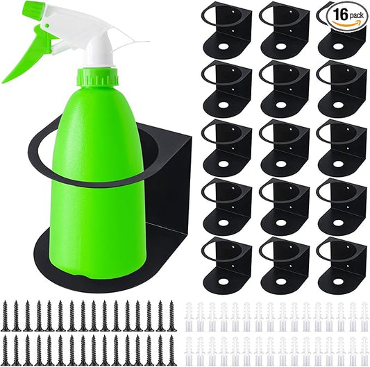 Gerrii 16 Pcs Spray Bottle Holder Wall Mount Bottle Organizer Spray Can Holder Organizer for Garage and Workspace Stainless Steel Easy Install Craft Workspace Paint Rack with Hardware (Black)
