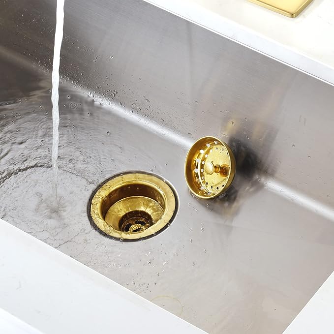 Luxier KS03-G 3-1/2 in. Drop-In Kitchen/Bar Sink Basket Strainer in Brushed Gold
