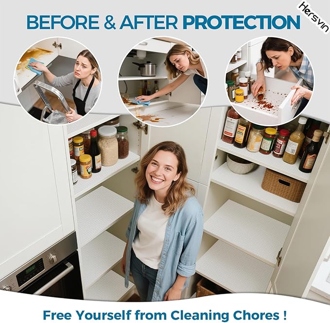 Hersvin Shelf Liners 14 in x 20 ft EVA Drawer Mats, Non-Adhesive Cupboard Protector, Kitchen Cabinet Lining Fridge Liner (Clear Crossed Stripe, 35.6x610cm)