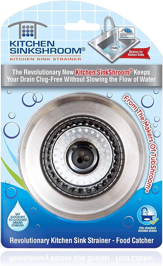 Kitchen SinkShroom Revolutionary Clog-Free Stainless Steel Sink Strainer, Black, 6-Pack