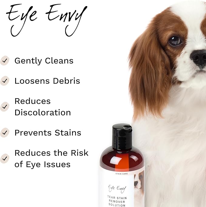Eye Envy Tear Stain Remover Solution for Dogs. 100% Natural, Safe. Treats The Cause of Stains. Recommended by AKC Breeders, Vets, Handlers, Groomers. Contains Colloidal Silver. 2 oz. Made in USA