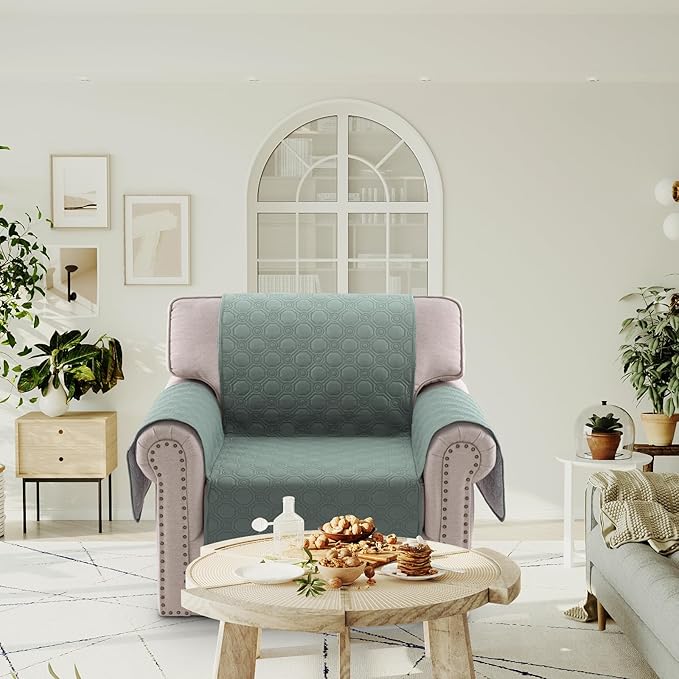 PrinceDeco Chair Covers for Armchair Waterproof Couch Cover Furniture Protector with Elastic Straps for Pets Kids Children Dog Cat, Lily Pad