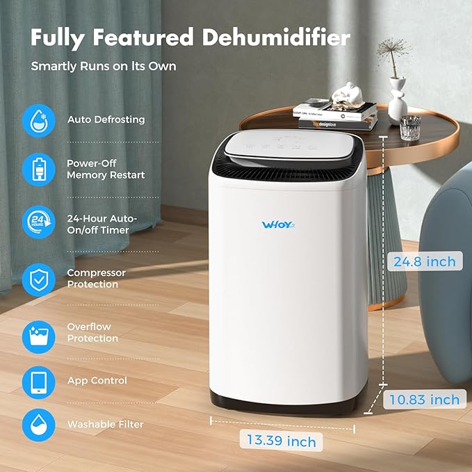 Dehumidifier for Basement 6,000 Sq Ft, 120 Pints Max. Smart Compressor,Intelligent Humidistat, Smart App-Controlled with Darin Hose And App Control for Basement, Bathroom,Living room,Bedroom,Home