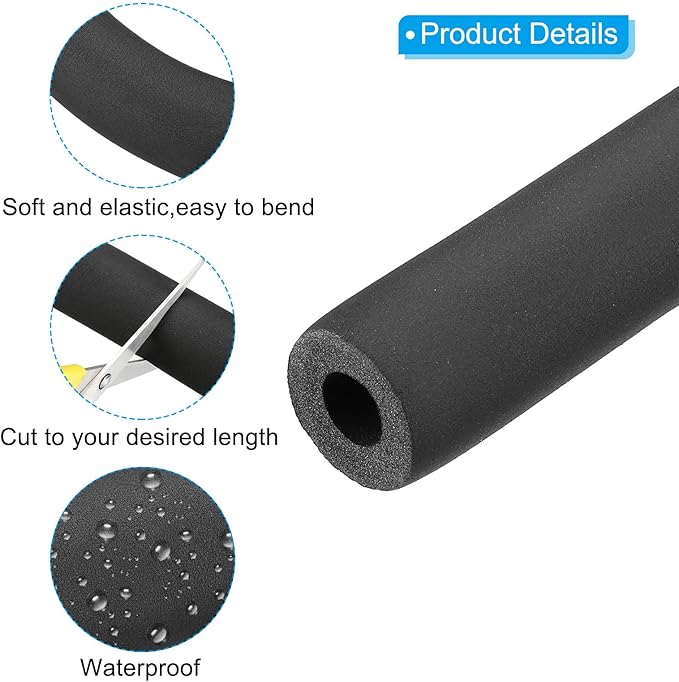 PATIKIL 66.9" L x 5/8" ID x 0.4" T Pipe Insulation Foam Tube, Water Pipe Insulation Tubing Heat Preservation for Plumbing Water AC Pipe Sprinkler Spigot, Black