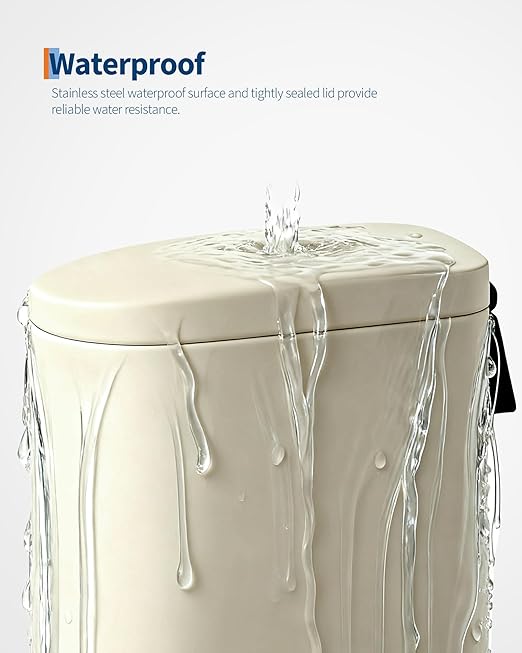 Stainless Steel Bathroom Trash Can with Lid, Slim Waterproof Garbage Can, Small Step-on Metal Trash Bin with Soft Close Lid, Inner Bucket & Rear Handle for Bathroom, Bedroom, Kitchen