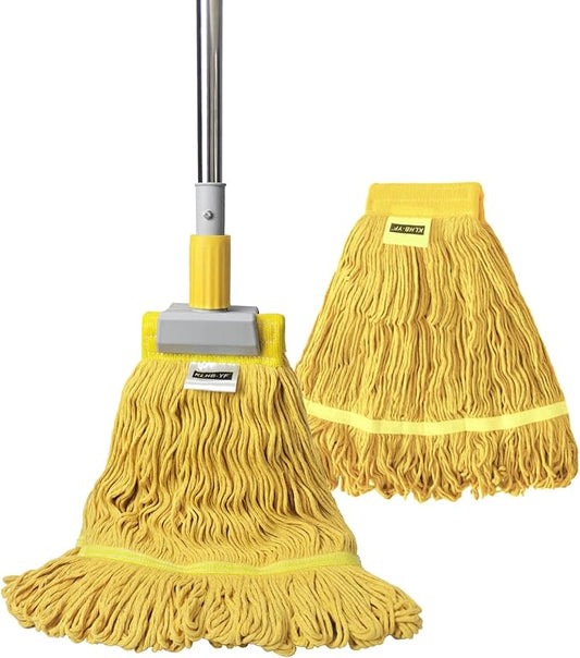 Heavy Duty Commercial Mop | 55.7" Stainless Steel Handle & 2 x 20.5 oz Looped-End Cotton Heads | Wet Mop for Home Garage Office Warehouse Floor Cleaning