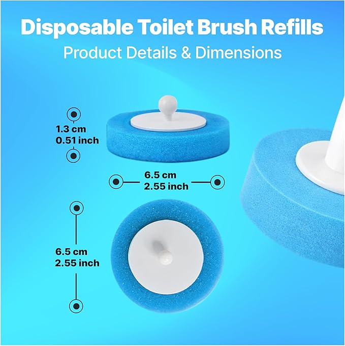 CiLoN 24pcs Disposable Toilet Brush Sponge Head Refills, 5-Layer Pre-Loaded Rich Foam Sponge Replacement. Scrub Heads For Disposal Toilet Brush Wand. Enough for 6 Month (24pcs Refill Heads-Value Pack)