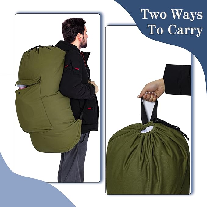 Sanlykate Canvas Backpack Laundry Bag - Extra Large Durable Dirty Clothes 2-3 Days Capacity with Adjustable Shoulder Strap & Front Pocket, for College Dorm, Apartment, Laundromats, Camping Travel