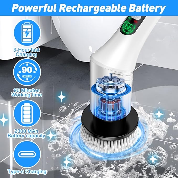 Household Cordless Spin Scrubber Kitchen Hair Brushes Bathroom Broom Toilet Mops Electric Multipurpose Cleaning Brush