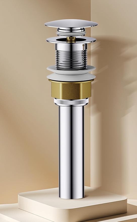 Bathroom Sink Drain with Strainer Basket and Pop-Up Drain Stopper Set (Chrome, Without Overflow)