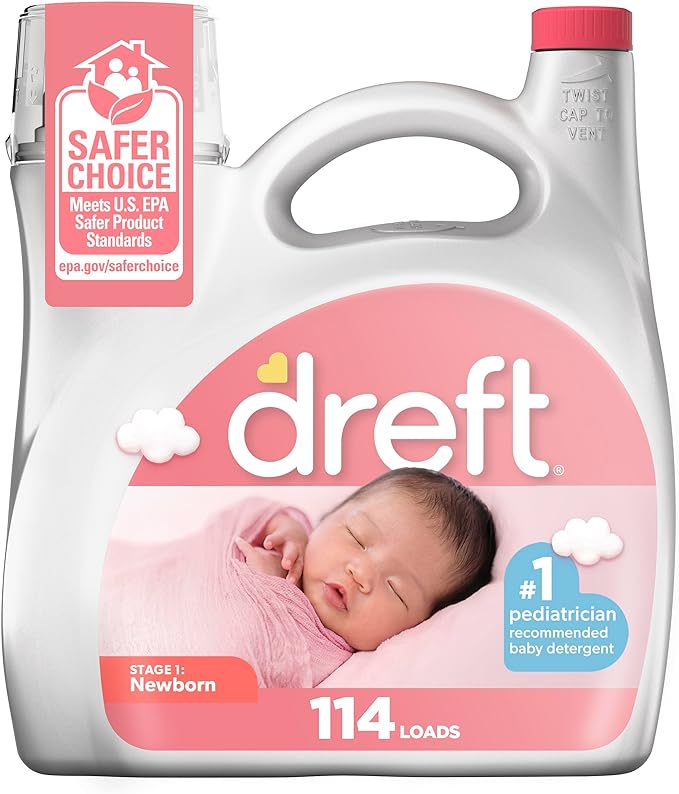 Dreft Stage 1 Newborn Baby Liquid Laundry Detergent, Gentle on Sensitive Skin, HE Compatible, 114 loads