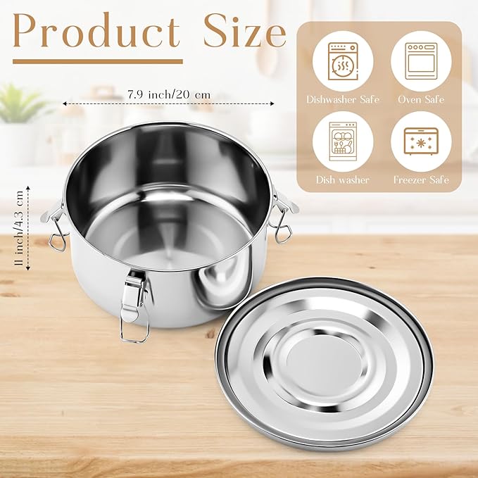 4 Pcs Stainless Steel Bento Box 101 oz Reusable 304 Stainless Steel Food Storage Containers with Lockable Clips to Leak Proof, Dishwasher Safe