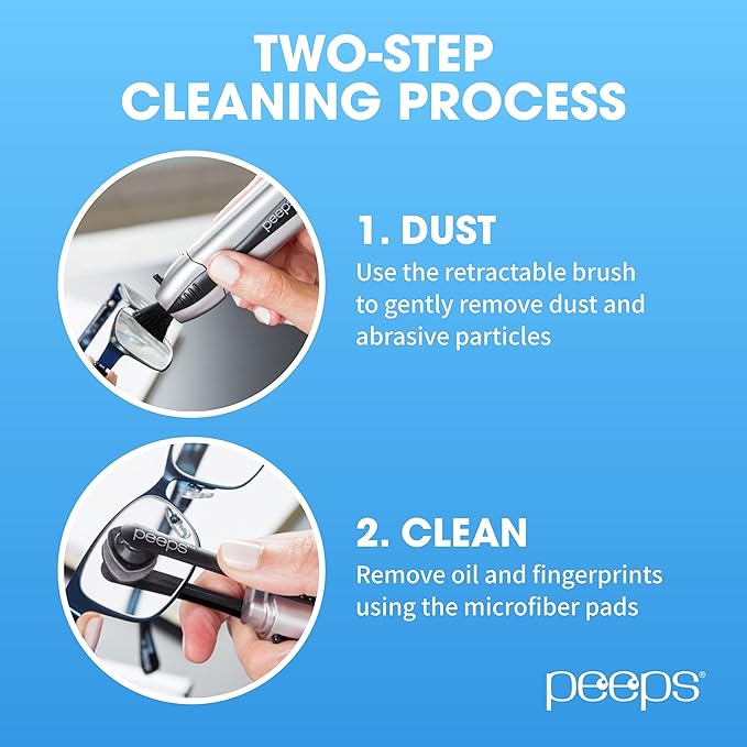 CarbonKlean Peeps Eyeglass Lens Cleaner - Efficient and Durable Carbon Microfiber Technology - Exclusively Used by NASA - 500 Uses (Silver, 2 Pack)