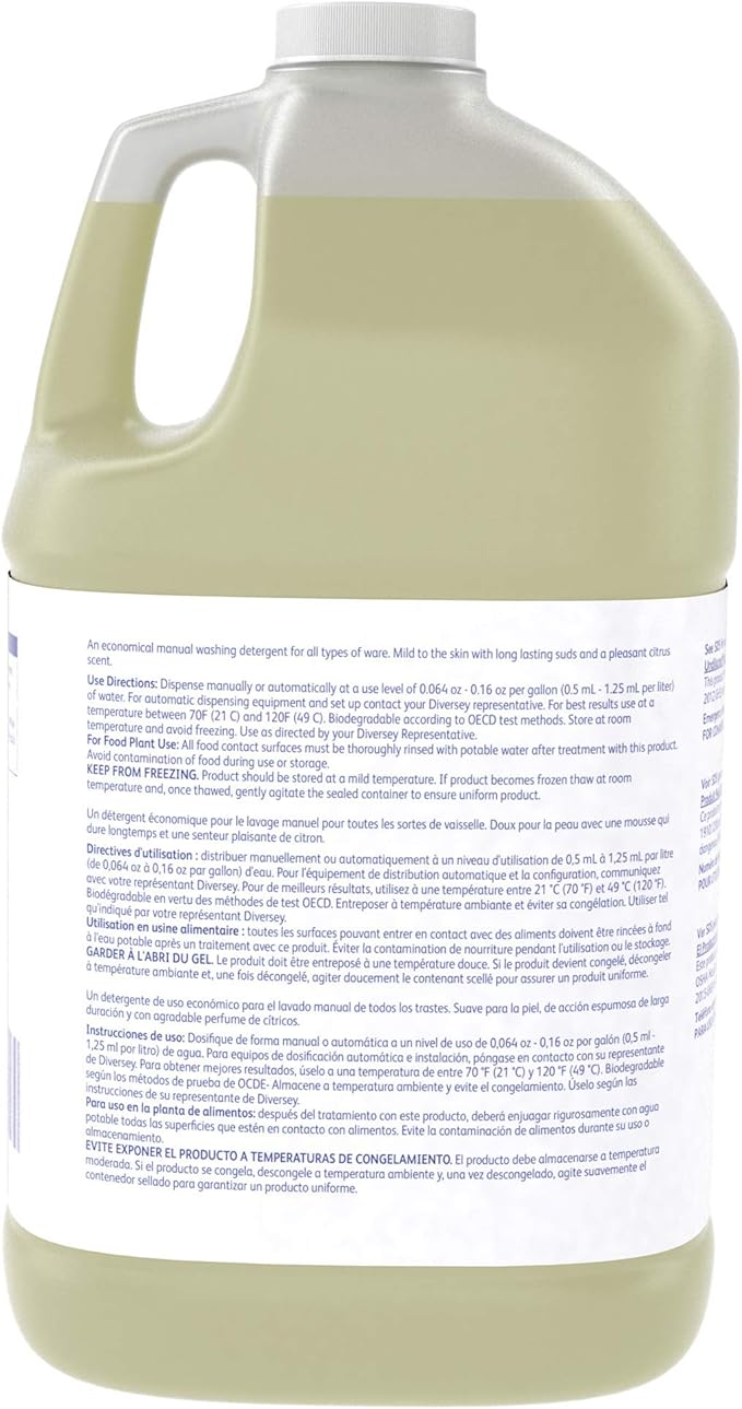 Diversey 957229280 SUMA Light Hand Dishwashing Detergent, Dish Soap Cuts Grease with Citrus Scent, Concentrate, 1-Gallon