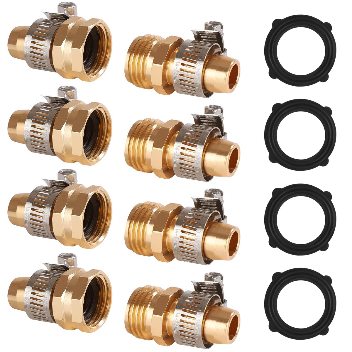 Garden Hose Repair Kit, 3/4" 5/8" Hose Fittings with Clamps - Image 1
