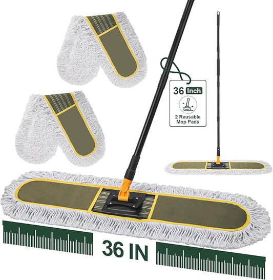 36" Commercial Dust Mops for Floor Cleaning with Replacement Mop Pad, Heavy Duty Large Dust Mop for Hardwood Floors,Industrial Floor Duster Wet Dry Mop for Office Garage Warehouse Factory Mall