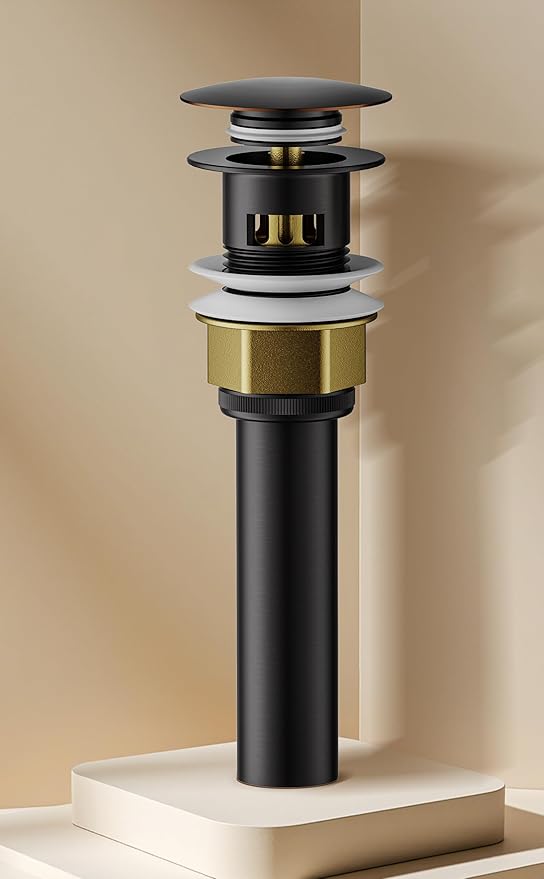 Bathroom Sink Drain with Strainer Basket and Pop-Up Drain Stopper Set (Oil Rubbed Bronze, with Overflow)