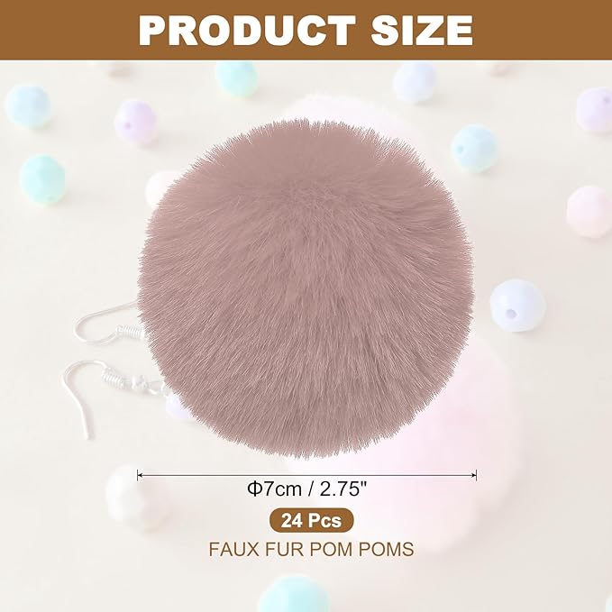 PATIKIL Faux Fur Pom Poms for Hats, 24 Pcs Fluffy Soft Fur Poms Balls with Elastic Loop for Keychain Knitting Hats DIY Scarves Gloves Bag Christmas, Gray Pink