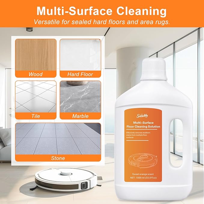 Snowlily 1000ML Floor Cleaning Solution, Residue & Streak Free, Low Foam Floor Cleaner for Mopping, for Robot Vacuum Mops & Wet Dry Vacuum Cleaners, Orange Scent