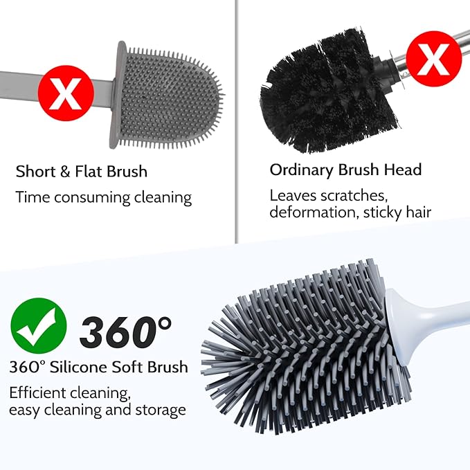 Toilet Brush, 2 Pack Toilet Bowl Brush and Holder with Ventilated Holder, Bathroom Accessories Toilet Bowl Cleaners with Silicone Bristles, Cleaning Supplies Toilet Cleaner Brush for Deep Cleaning