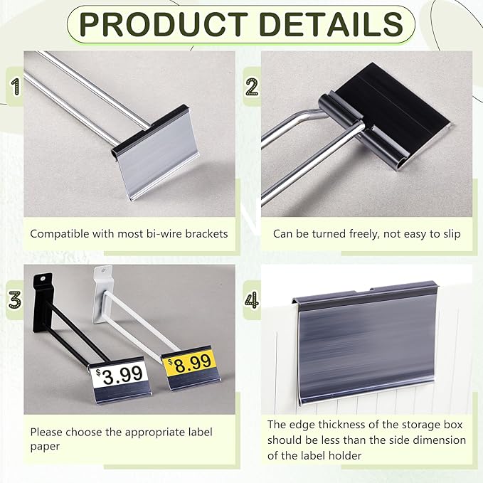Tatuo 200 Pcs Reusable Plastic Wire Shelf Label Holders, Price Card Sign for Pantry Retail Supermarket Merchandise Shopping Mall Shop Ticket Display Holder Clip on Design, 2.36" L x 1.65" H (Black)