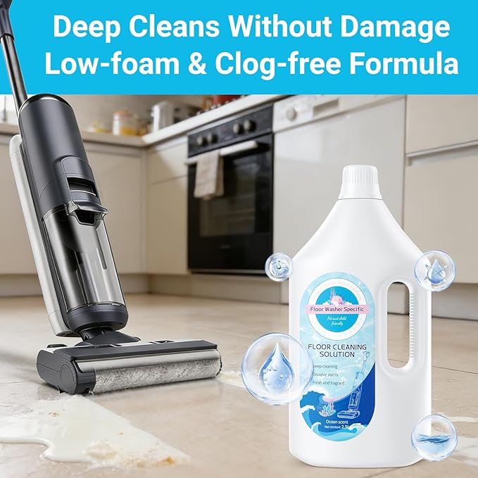 Floor Cleaner Compatible with Tineco Cleaning Solution, Suitable with All Robotic Vacuum Mop and Cordless Wet/Dry Vacuum Mop Cleaner, Multi-Surface Deodorizing & Cleaning Solution (2.5 L, Ocean)